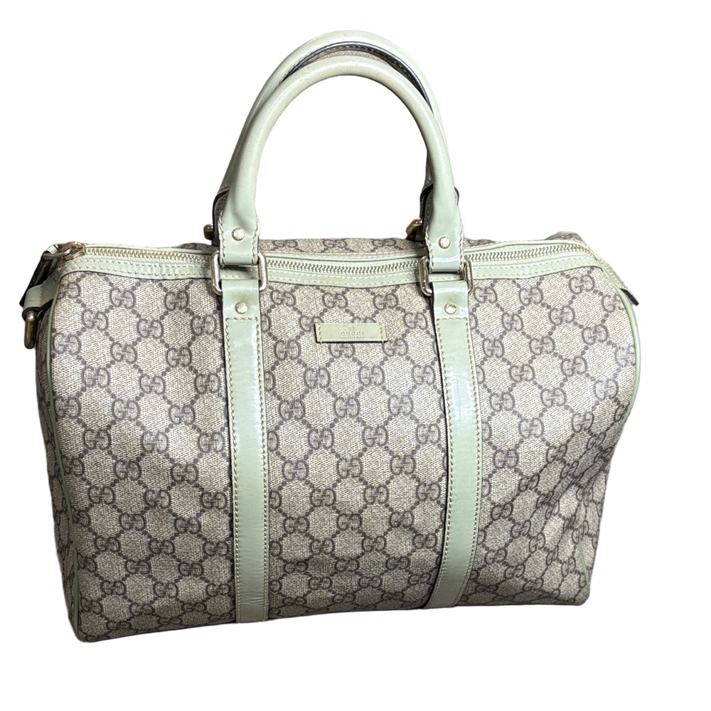 Gucci  GG Supreme Joy  Boston Bag Olive Green Leather Authentic COA
